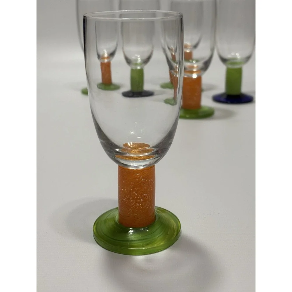 WMF Set of 6‎ Colorful Stemmed Wine Beer Tulip Glasses Unique Swirl Base